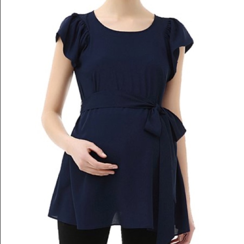 Momo Maternity Navy Flutter Sleeve Top